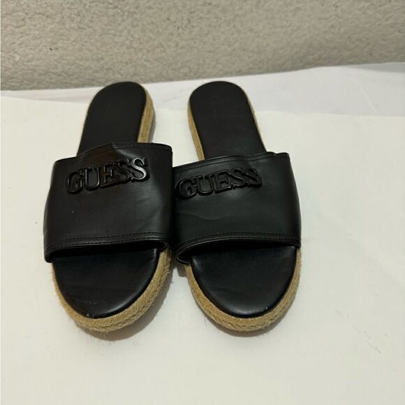 GUESS women's GF JOURDAN Sandals sz 8 Black Espadrilles Slides - Picture 1 of 5